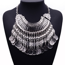 XG211 2015 Design Vintage Coins Necklaces & Pendants Metal Style Coins Statement Necklace Acrylic Tassel Jewelry
