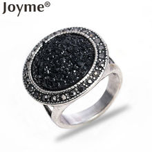 Joyme Brand 2016 Thai Black Stone Accessories Ring Men Bohemian Round Big Gem Resin Tibetan Silver Plated Vintage Jewelry anel