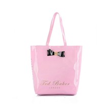 2016 new arrival Women bow waterproof PVC handbag Shopping bag ladies ted Women bag black/Beige/Pink/Blue/Purple Freeshipping