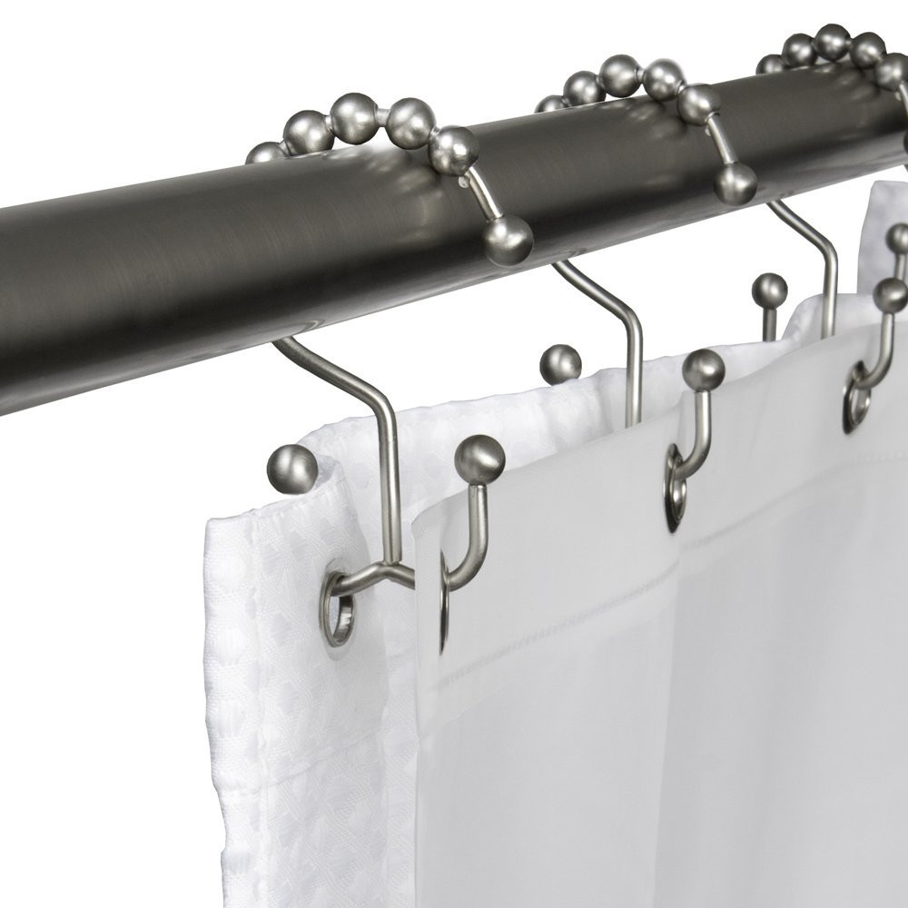 ganchos para cortina de baño de metal y plástico juego de 12 aros de cortinas para barra de ducha iDesign Argollas para cortinas de baño plateado y transparente 