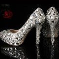 Newest Crystal High Heels Glitter Rhinestone Shoes for Graduation Party Prom Fashion Woman s Wedding Dress