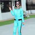 2016 winter lady down jacket two piece down jacket pants with thick hooded solid color