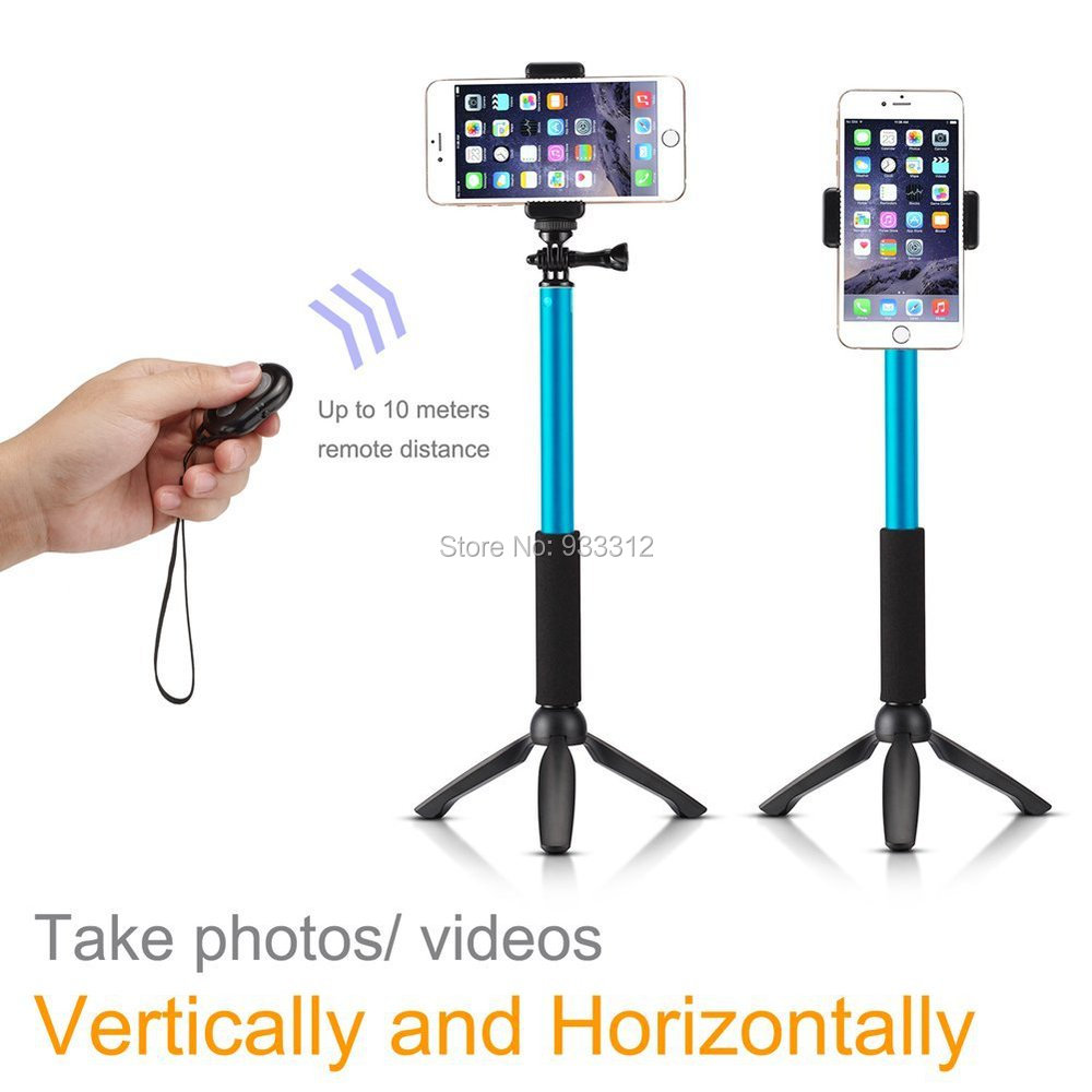 Pro Selfie Stick Extendable Handheld Monopod with Mini Tripod Stand +Bluetooth Remote Shutter for GoPro HD Hero 4 3+ 3 2 Hero, Sony Action Cam HDR SJ4000, - Canon Nikon Sony Digital Camera (Sky Blue)1