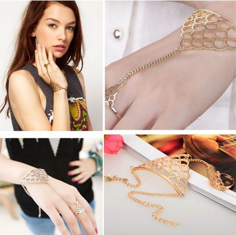 Wholesale 12X Fashion Body Chain Metal Sexy Women Bracelet Wrist with Finger Hand Chain Jewelry Free
