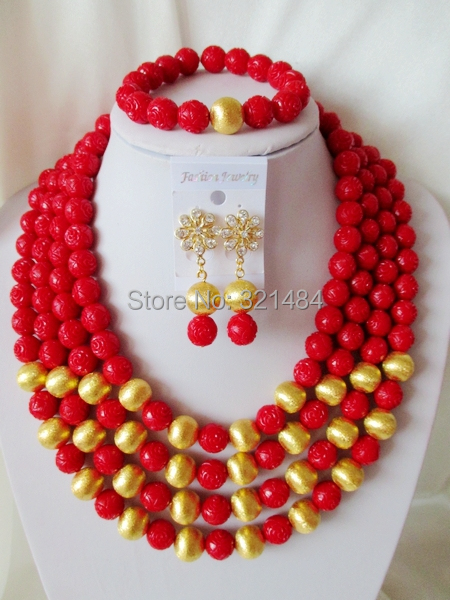 African Beads Artificial Coral Jewelry Set Nigerian Wedding Coral Jewelry Set Chunky African Jewelry Set Free Shipping CRB-1202