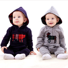 Infant baby boy clothing spring British style baby romper Jumpsuit hooded climb clothes baby clothes