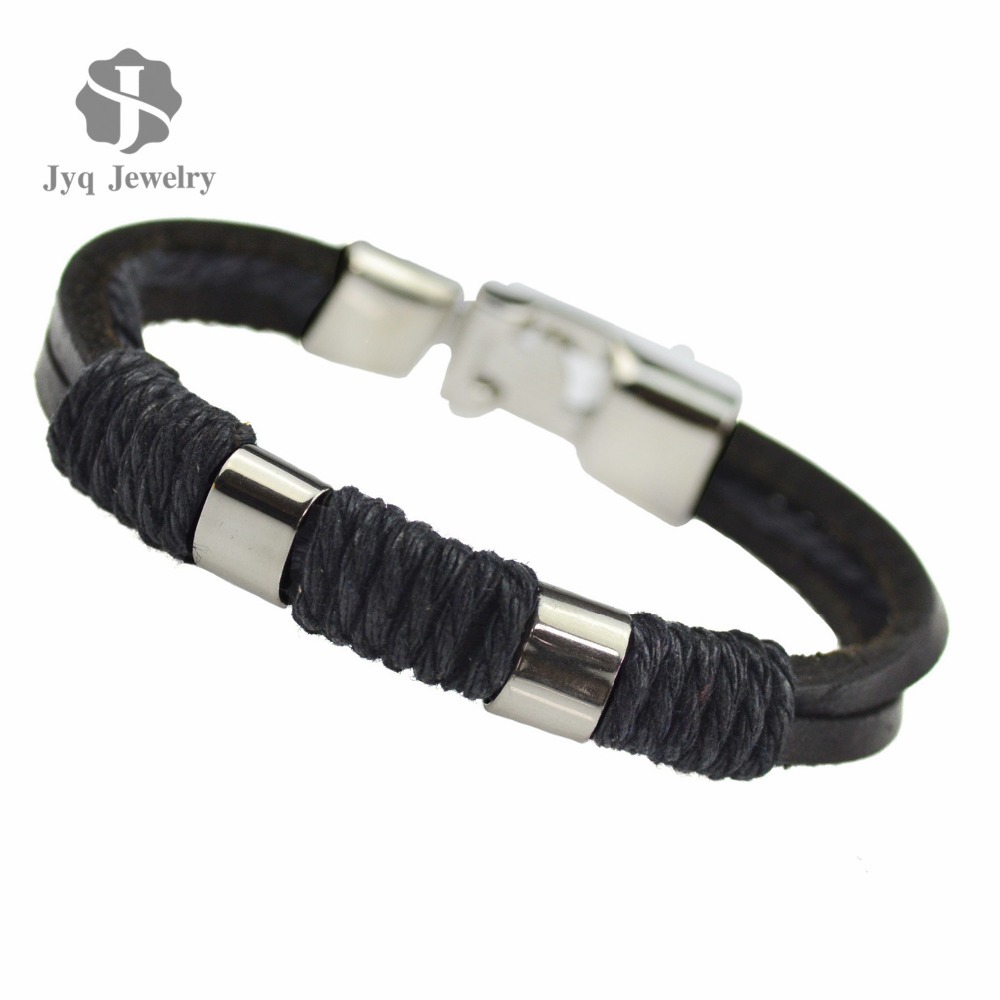 Wholesale Fashion Leather Bracelet Handmade Braid Man Titanium Steel Bracelets Men Jewelry Summer Style Bangle Bracelet