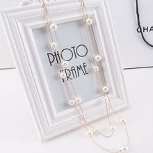 New High Quality Exquisite Fashion Temperament Double Layer Pearl Elegant Gold Chain Long Beads Necklace For
