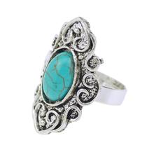 2015 Turquoise Ring For Women Antique Silver Alloy Oval Turquoise Fashion Brand Carving Edge Vintage Jewelry