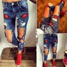 2016 Women’s Ripped Jeans Summer Style Women Jeans Ripped Holes Harem Pants Jeans Slim Vintage Female Trousers Hot Lips Jeans