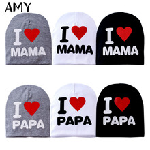 1pc Baby Hat Child Baby Caps New Winter Warm Cotton Unisex Girls Boys I Love Papa Mama Print Kid Hats Newborn Photography Props