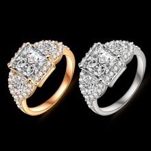 Big Cubic Zirconia Unisex Ring Real 18K Gold Platinum Plated Micro Pave AAA Cubic Zirconia Geometry