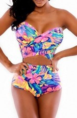 High-waisted-Strapless-Floral-Print-Bikini-Set-LC4256