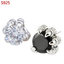 Precise Pure Actual 925 Sterling Silver Stud Earrings for Males Black Clear Cubic Zircon Efficient Jewelry Dragon Punk Rock Earring