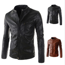 Free  shipping 2015 New Winter Male Stand Collar Windbreak Waterproof Lether Jackets Leather Coat Men’s Leather Jacket     99