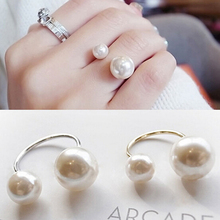 New Arrival Fashion Jewelry Adjustable double simulated pearl ring For women