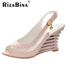 Women High Heel Sandals Fashion Lady Gladiator Patent Leather Wedges Peep Open Toe Summer Sandals Female Shoes P3319 Size 34-39