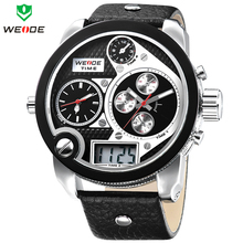 Moda gran tamaño analógico Digital Dual Time Alarm fecha militar de cuarzo marca de lujo WEIDE correa de cuero relojes de buceo