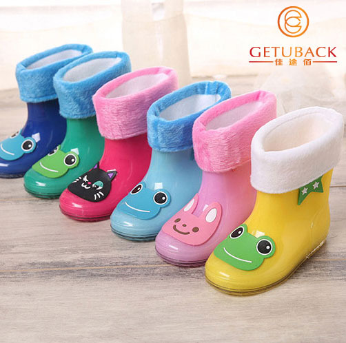 2015 New Kids Cartoon Rainboots Brand Children Antiskid Wellies Girls Boys Rainboots with Removable Cotton Velvet