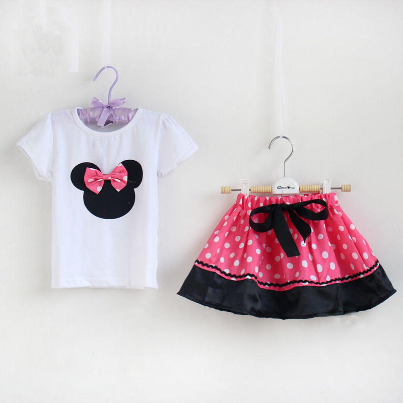 2015 Summer New Children Girl's 2PC Sets Skirt Suit Minnie Mouse baby Clothing sets dots skirt dots pants girls clothes hot sale