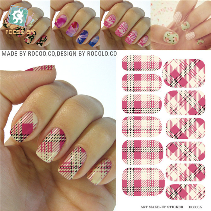Water Transfer Pink Yellow font b Tartan b font Design Nails Stickers Manicure Styling Tools Water