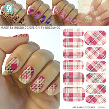 Water Transfer Pink Yellow font b Tartan b font Design Nails Stickers Manicure Styling Tools Water
