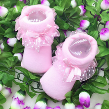 1 Pair Cute Toddlers Infants Cotton Ankle Bow Socks Baby Girls Princess Bowknots Socks Lace Floral Shoes for 0-6 Months