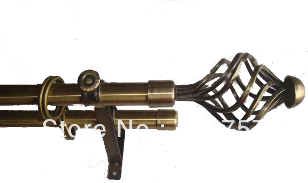 double curtain rod with square iron finial by plating antique brass ...