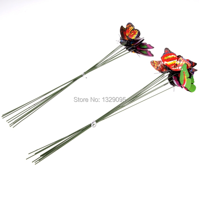 Free shipping 20Pcs Colorful Butterfly Garden Ornament Flowerpot Decor Butterfly w/ Stick FCI#