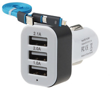 2 in 1 Cable+ Car Charger 2015 3 Way Micro Auto Car Cigarette Lighter Socket Splitter Car-Charger Power Adapter USB car Charger