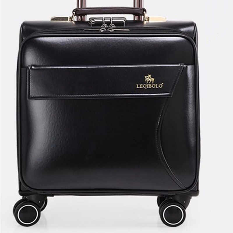 16 Inches Leather Trolley Luggage, Vintage Suitcase, Brown Boarding