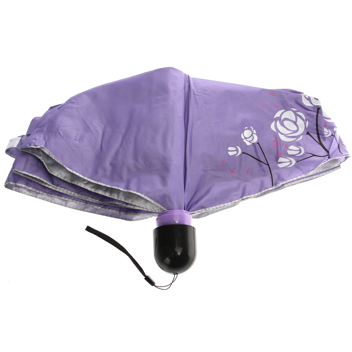 Novelty Cute Japanese Kimono Doll Style Flowers Pattern Folding Bottle Umbrella Anti-UV Sun /Rain Umbrella (Purple)