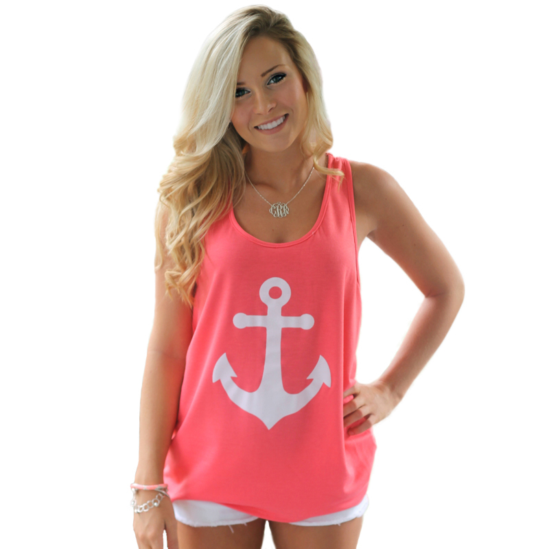 2015 Anchor Tank Tops Graphic Tee Women Back Bow Sleeveless shirt Summer Style Debardeur Woman