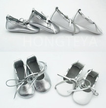 50 pairs/lot Silver Genuine Leather lace up Baby Shoes