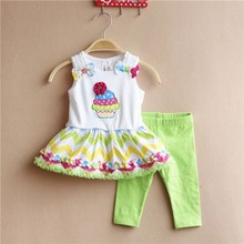 EMS DHL free shipping Baby Girls kids RARE EDITIONS Yellow Green Stripe Cup Cake 2pc Suit Set Holiday Suit Children outfit
