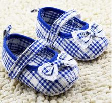 First Walker Autumn with blue grid lace bowknot is baby toddler shoes 11 to 13 cm, 0 to 18 months baby girl shoes