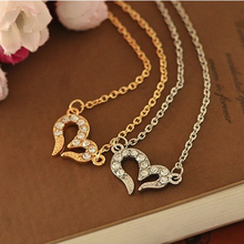 New Fashion Cute Charm Women Silver Heart Rhinestone crystal Pendant necklace Jewelry For Lover Charming