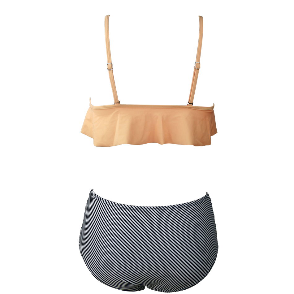 BLESSKISS-High-Waist-Swimsuit-New-2017-Ruffle-Vintage-Bikinis-Swimwear-Women-Bandage-Solid-Top-Striped-Bottom (2) -