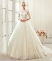 Charming Long Sleeve Lace Wedding Dress 2017 Sexy Scoop Neck Backless Crystal Sashes A Line Vestido