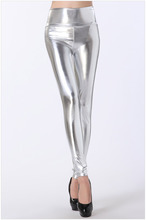 New Fashion 2016 Women Leggings Solid High Waist Black Silver Gold PVC Slim Women Pencil Pants Free Size DD0001