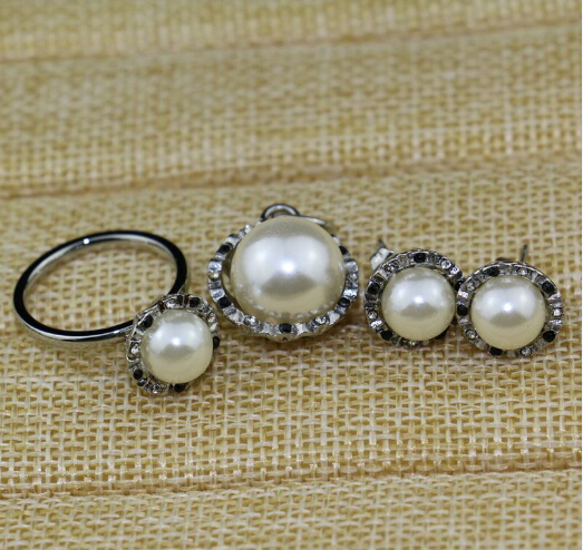 Pearl Party & Wedding Jewelry for women stainless steel earrings and ring pendant jewelry sets