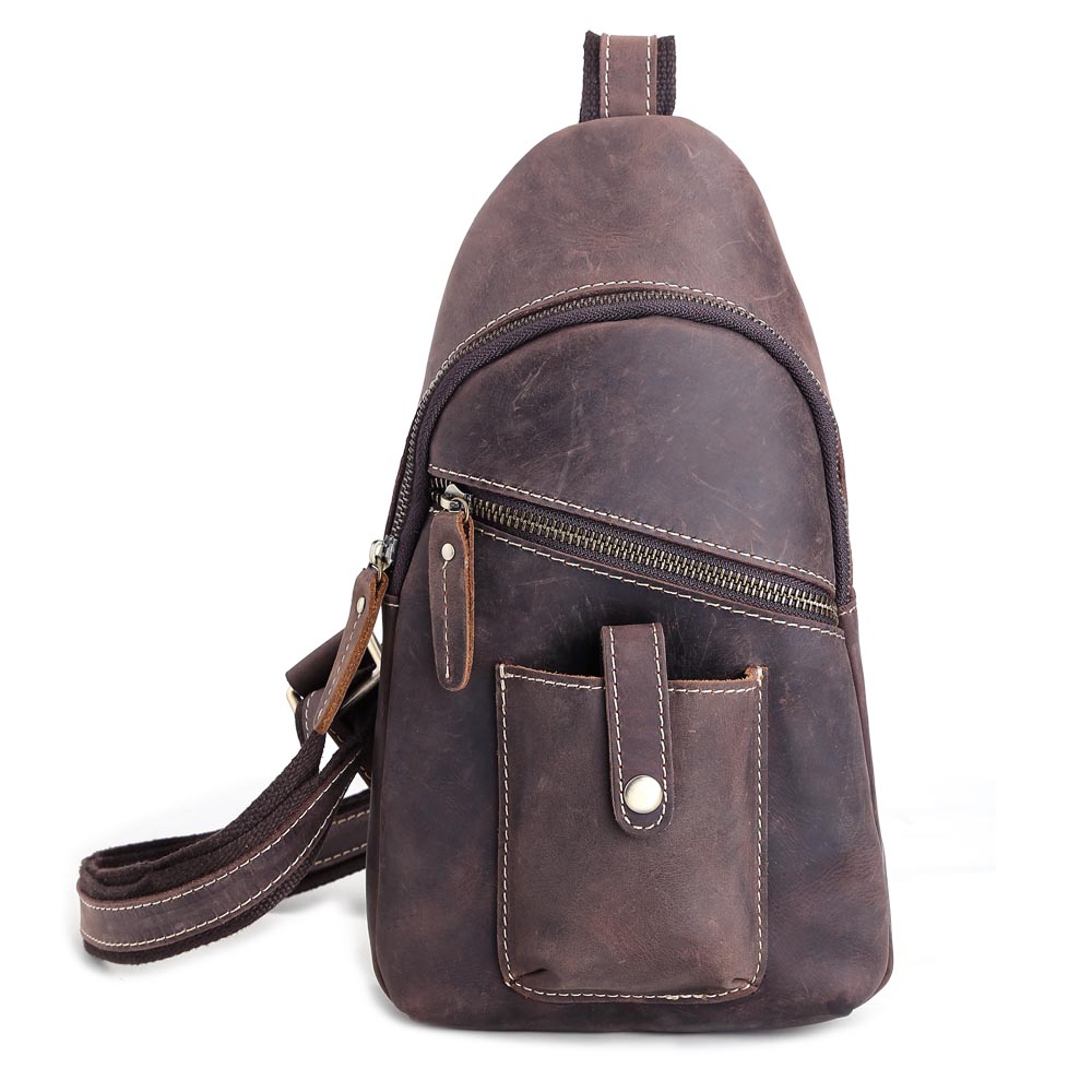 TIDING Vintage style leather chest bag for men sling backpacks for iPad