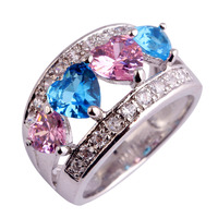 New Fashion Beautiful Lovely Heart Cut Pink Topaz 925 Silver Ring Size 6 7 8 9 10 11 12 Gift For Lady Free Shipping Wholesale