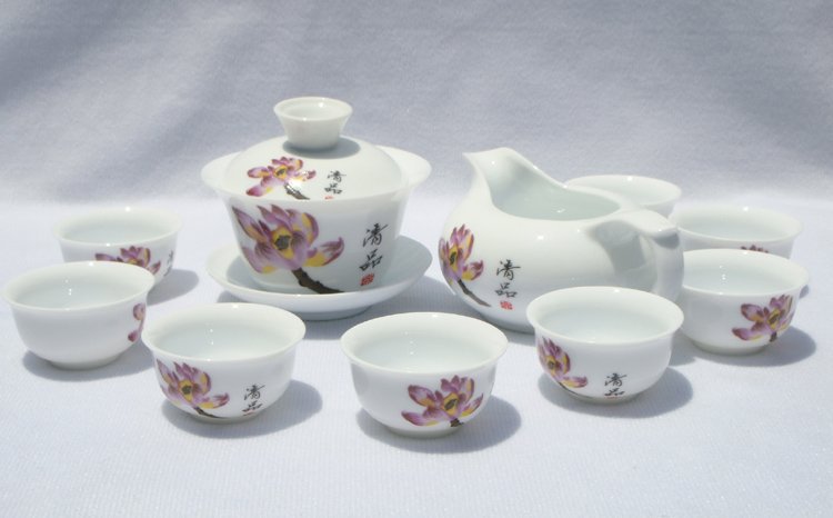 10pcs smart China Tea Set Pottery Teaset Purple Magnolia A3TM12 Free Shipping