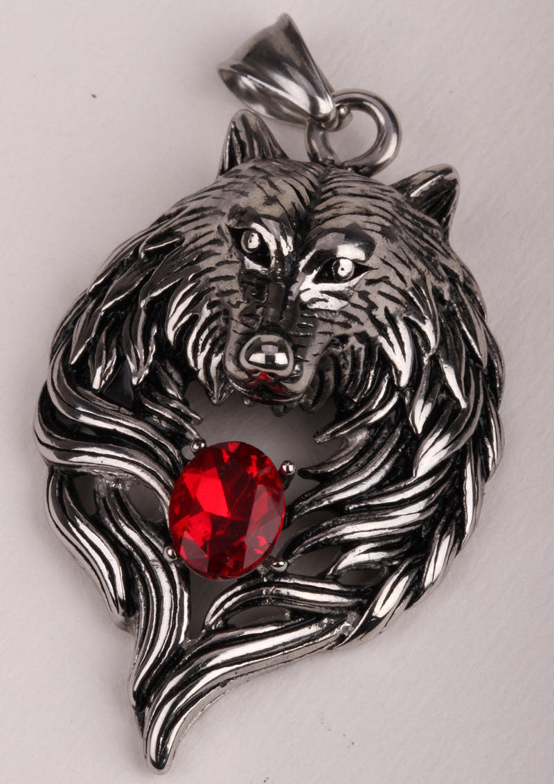 Wolf stainless steel necklace for men women 316L pendant W chain biker heavy jewelry animal charm