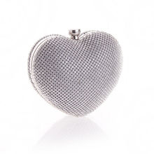 Girls Heart Shape Rhinestone Gold Evening Clutch Bag Women Handbag Dinner Silver Clutch Purse Chain Shoulder