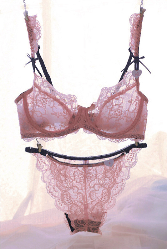 Free-ShippingUltra-thin-transparent-lace-sexy-bra-set-young-girl-small-push-up-thin-temptation-underwear (2)