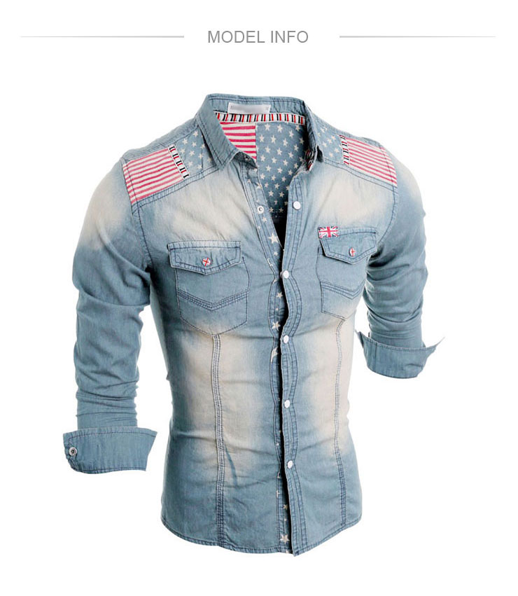 Wholesale Designer Denim Shirts Men Retro Shoulder Strap Striped Star