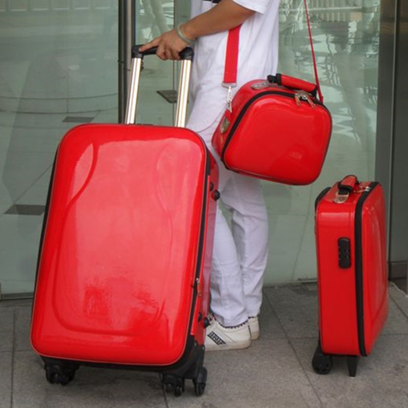 Free shipping Pu universal wheels trolley luggage travel bag picture box luggage 20 24 luggage
