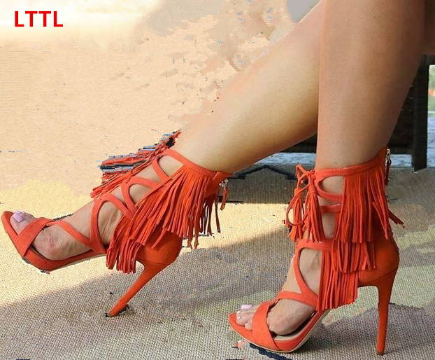 orange tassel sandals
